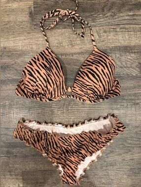 Shade & Shore Peach Shimmer Underwire Bikini Top with Mint Shimmer Bottom